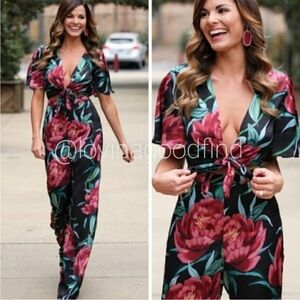 Show Me Your MuMu Jenna Jumpsuit in Ruby Bloom Satin NWOT sz M